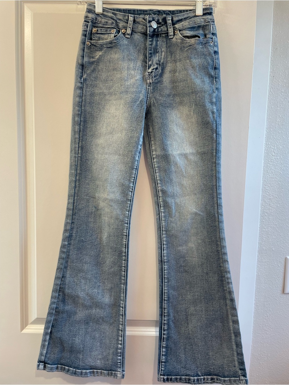 Urban Weekend Y2K Fleur De Lis Rhinestone Embellished Flare Jeans